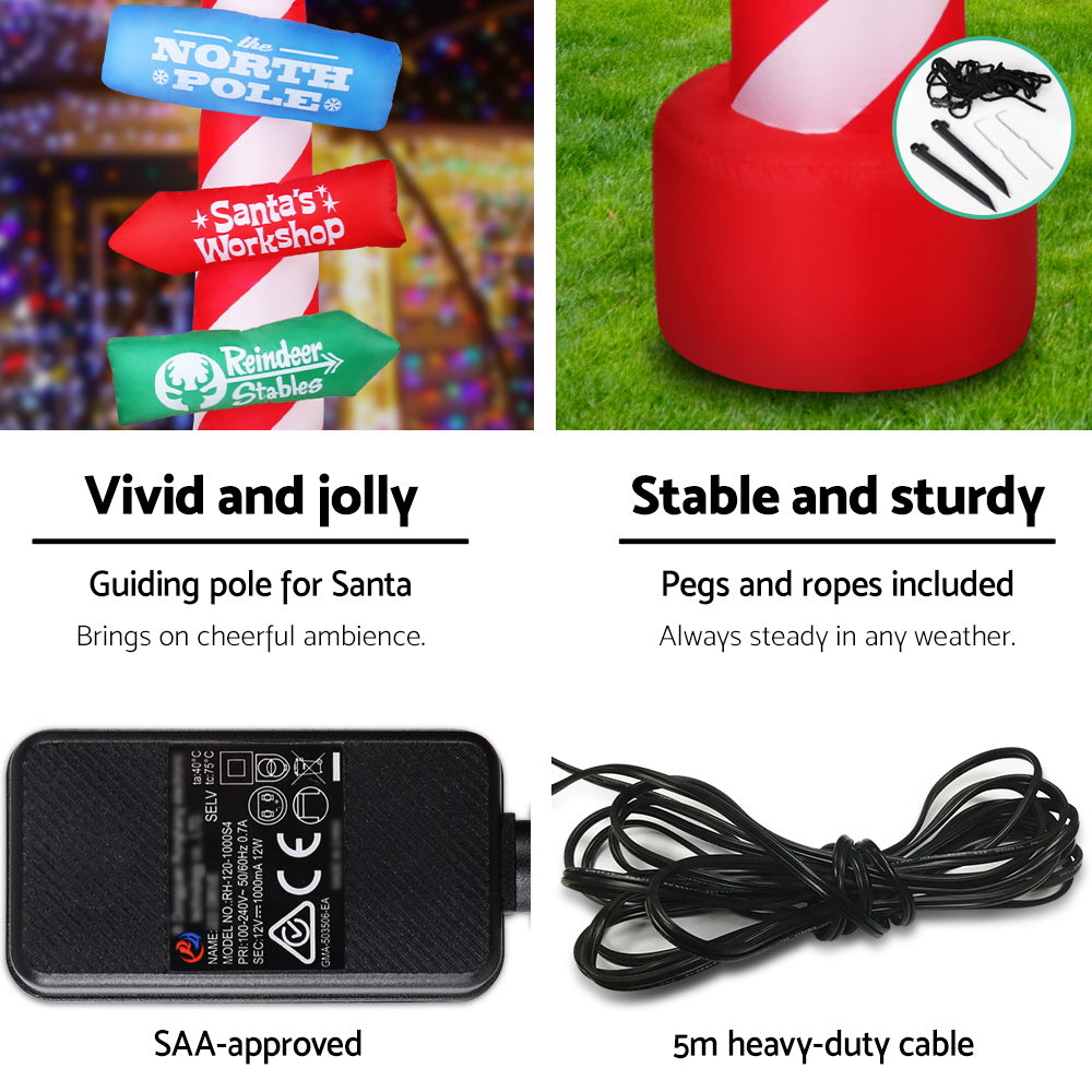 Jingle Jollys Christmas Inflatable Candy Pole 2.4M Illuminated Decorations - ShopFrenzy