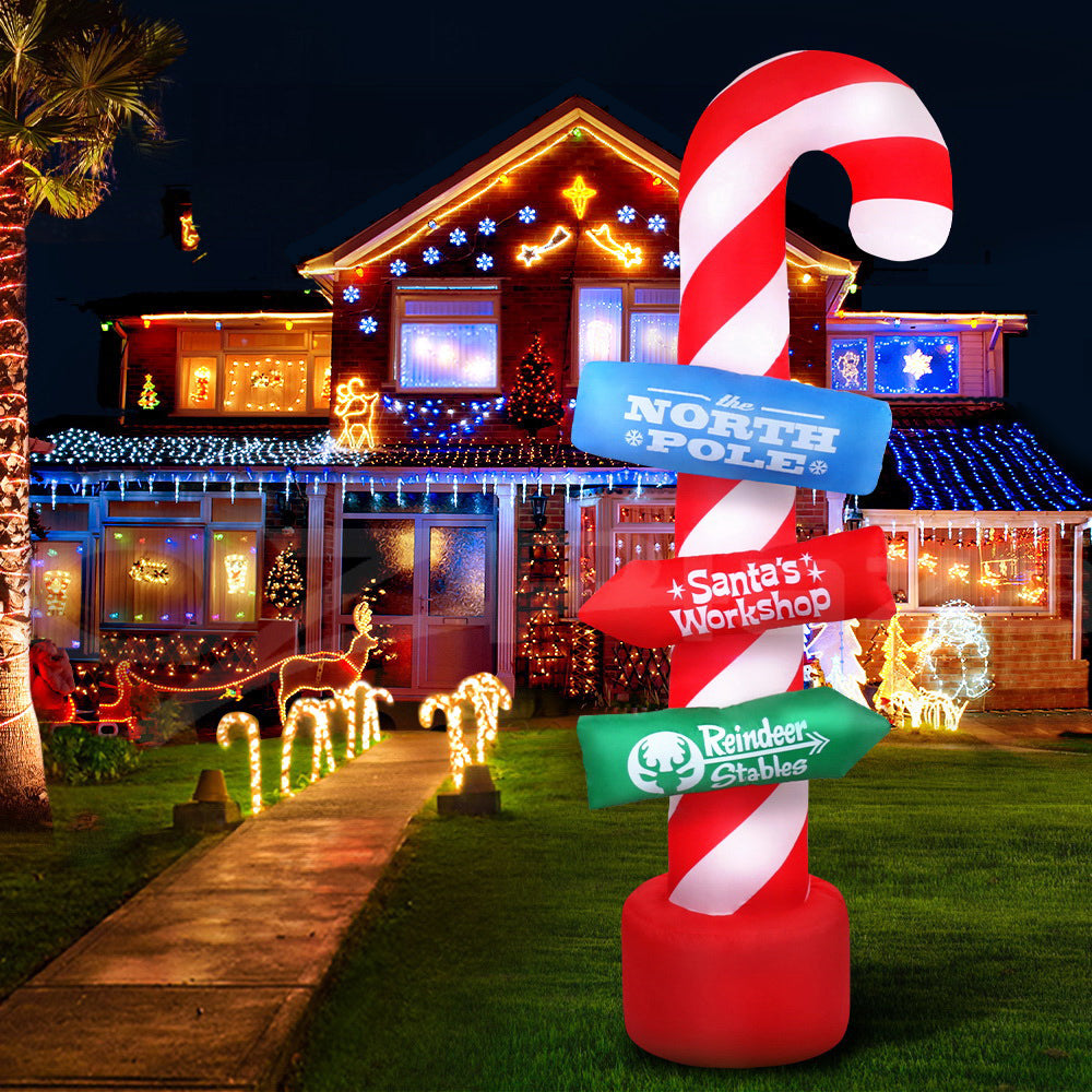 Jingle Jollys Christmas Inflatable Candy Pole 2.4M Illuminated Decorations - ShopFrenzy