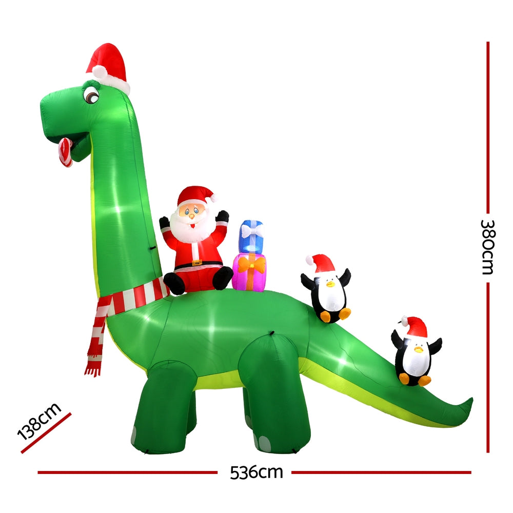 Jingle Jollys Christmas Inflatable Santa Dinosaur 3.8M Illuminated Decorations - ShopFrenzy