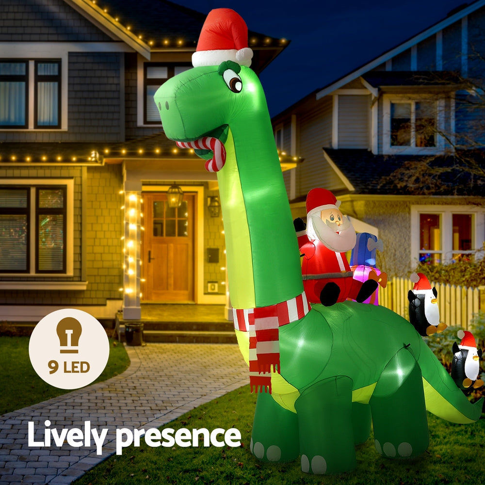 Jingle Jollys Christmas Inflatable Santa Dinosaur 3.8M Illuminated Decorations - ShopFrenzy