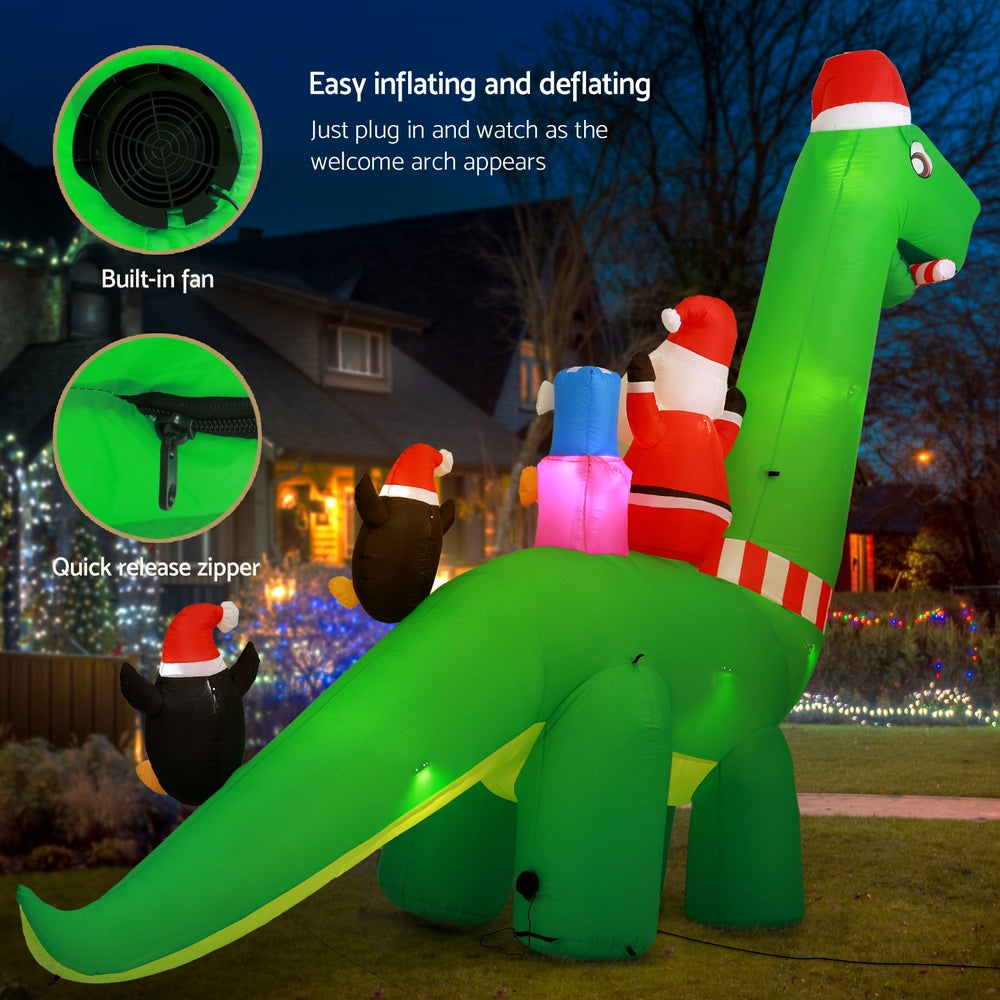 Jingle Jollys Christmas Inflatable Santa Dinosaur 3.8M Illuminated Decorations - ShopFrenzy