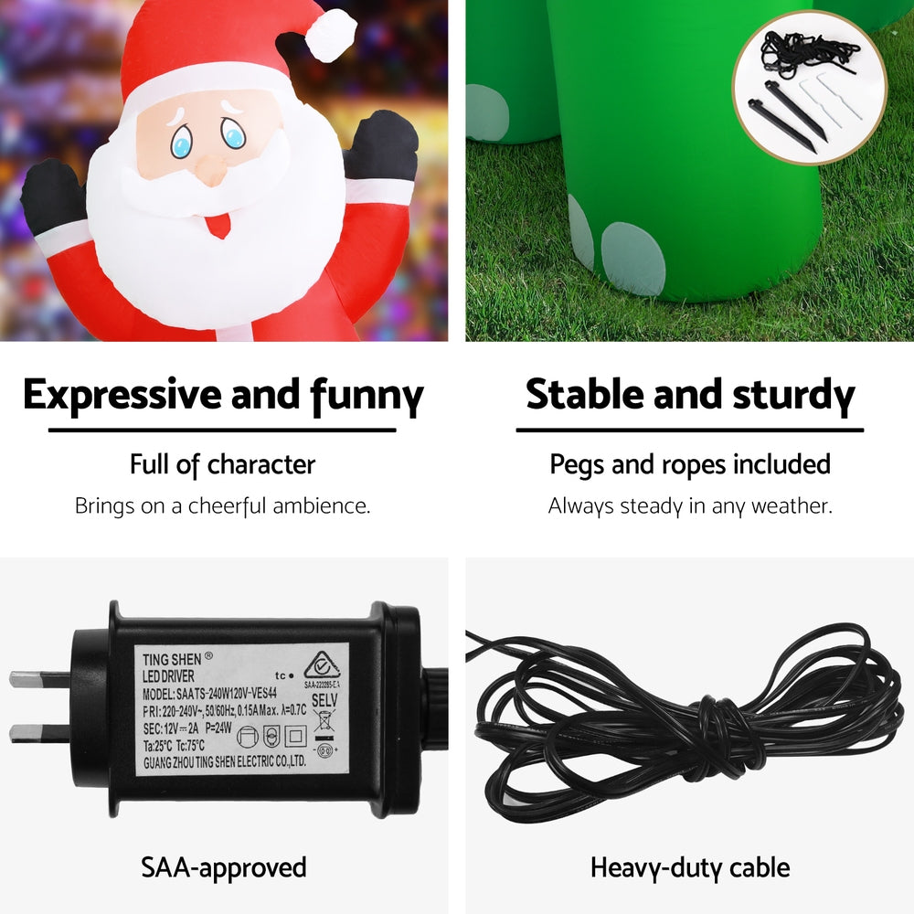 Jingle Jollys Christmas Inflatable Santa Dinosaur 3.8M Illuminated Decorations - ShopFrenzy