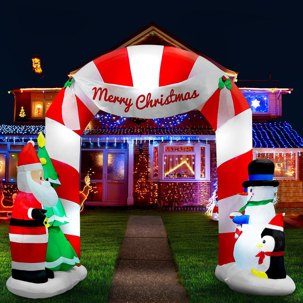 Jingle Jollys Christmas Inflatable Archwary Santa 3M Illuminated Decorations - ShopFrenzy
