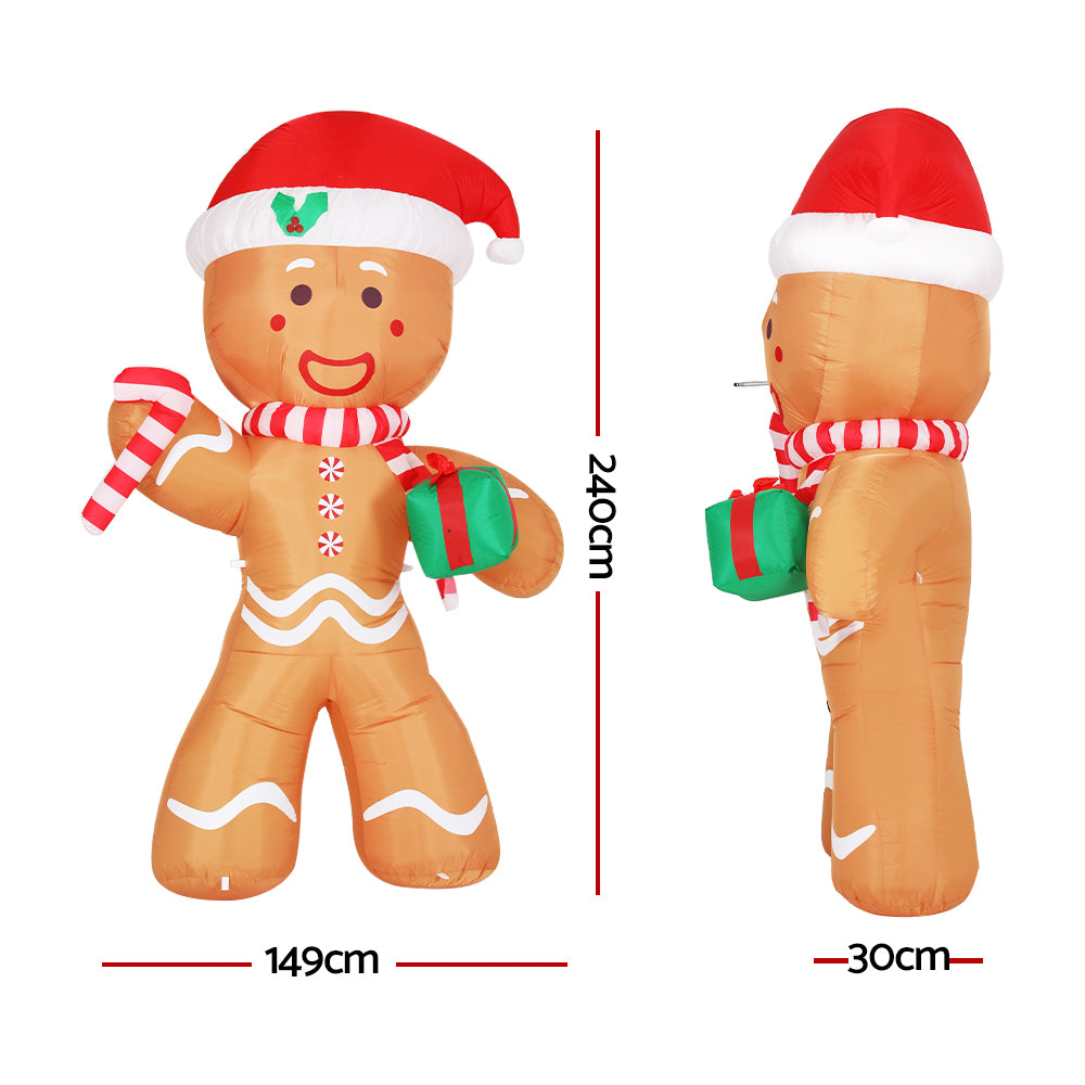 Jingle Jollys Christmas Inflatable Gingerbread Man 2.4M Illuminated Decorations - ShopFrenzy