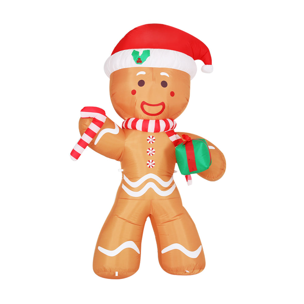 Jingle Jollys Christmas Inflatable Gingerbread Man 2.4M Illuminated Decorations - ShopFrenzy