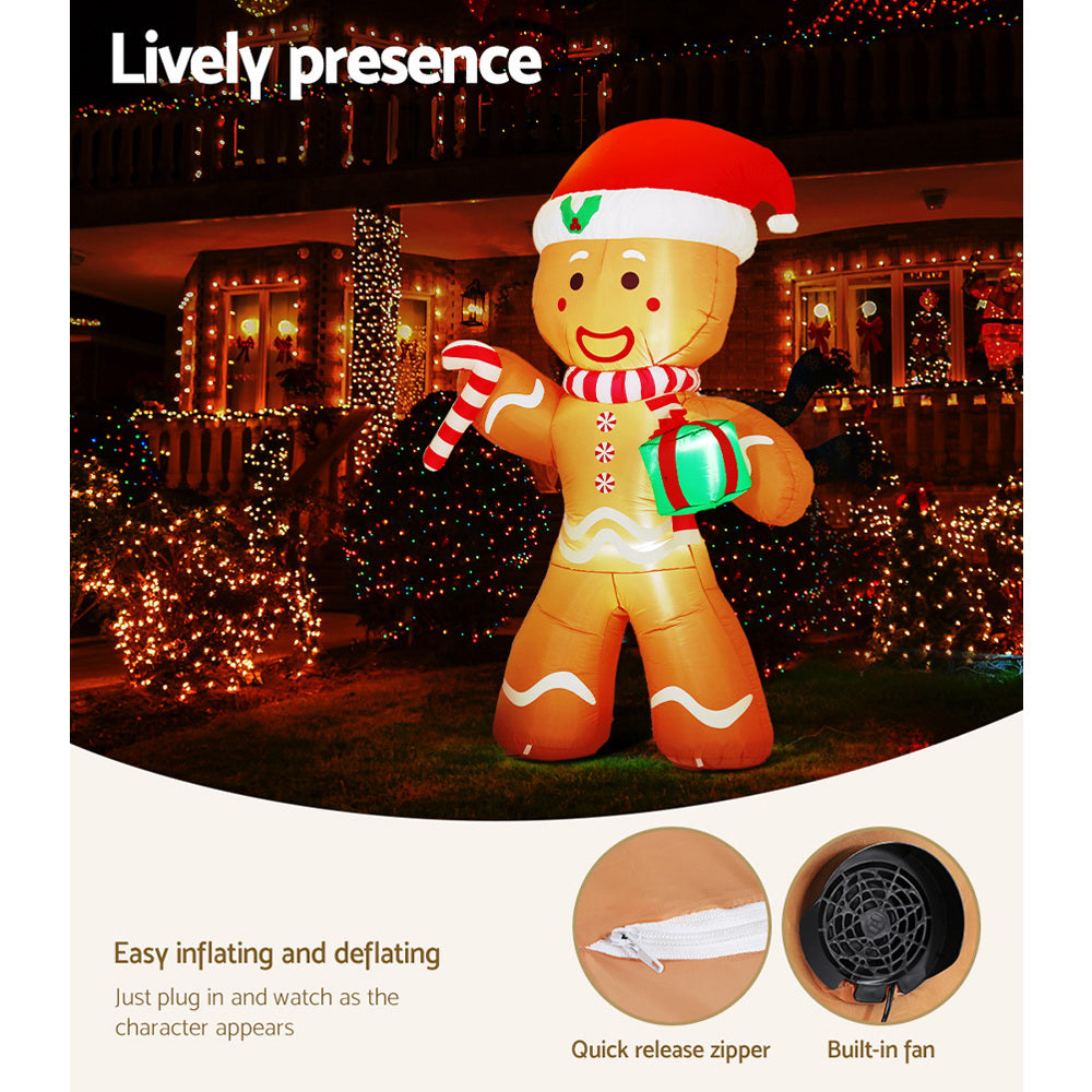 Jingle Jollys Christmas Inflatable Gingerbread Man 2.4M Illuminated Decorations - ShopFrenzy