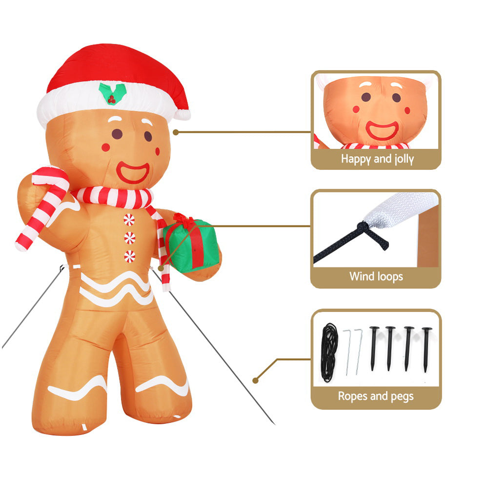 Jingle Jollys Christmas Inflatable Gingerbread Man 2.4M Illuminated Decorations - ShopFrenzy