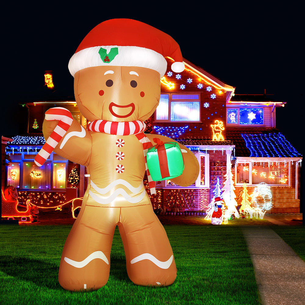 Jingle Jollys Christmas Inflatable Gingerbread Man 2.4M Illuminated Decorations - ShopFrenzy