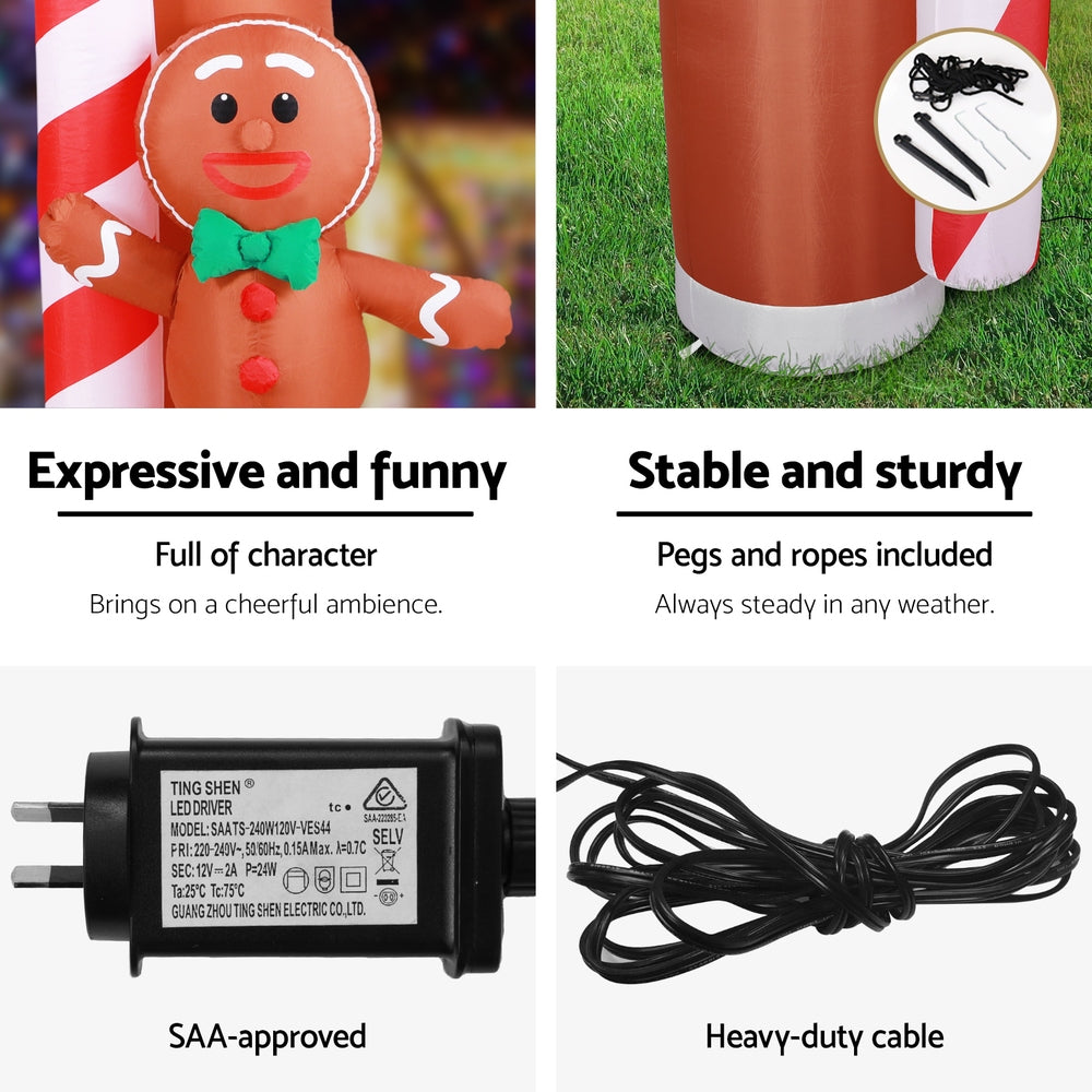 Jingle Jollys Christmas Inflatable Archwary Ginger 2.8M Illuminated Decorations - ShopFrenzy