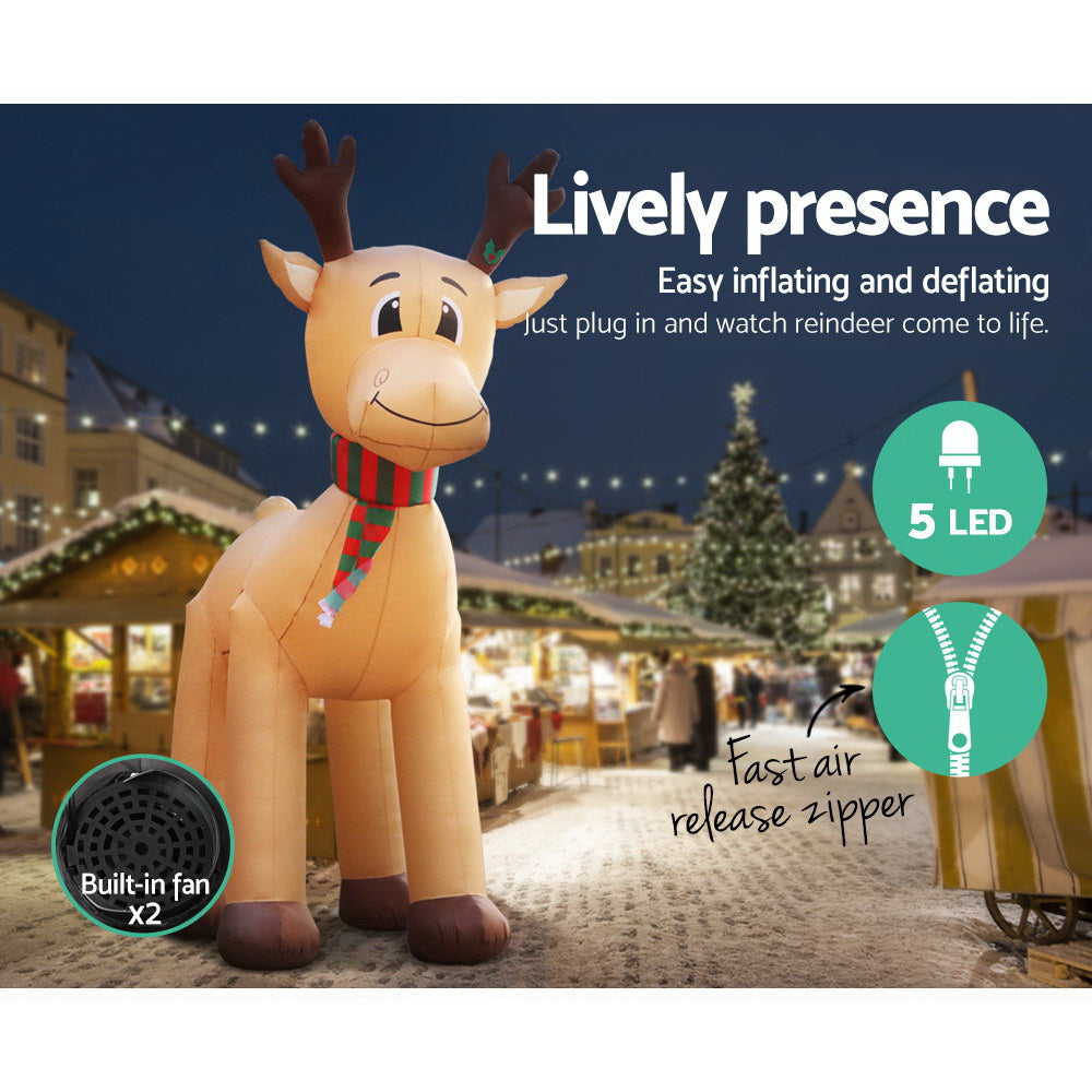 Jingle Jollys Christmas Inflatable Reindeer 5M Illuminated Decorations - ShopFrenzy
