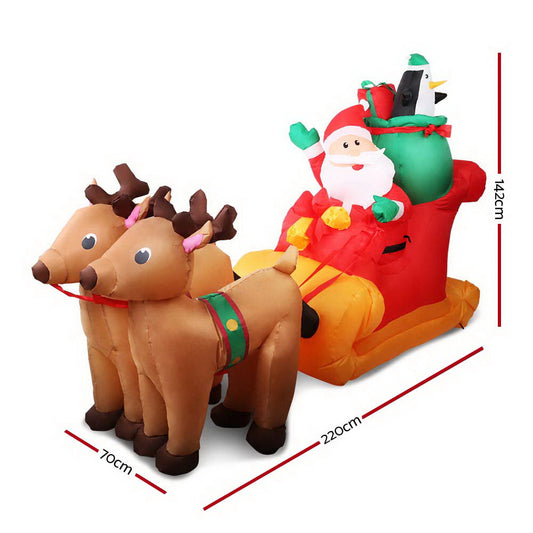 Jingle Jollys Christmas Inflatable Santa Sleigh 2.2M Illuminated Decorations - ShopFrenzy