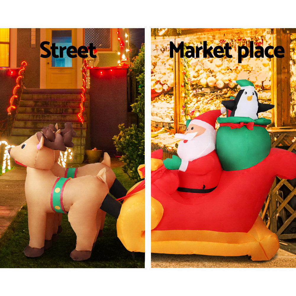 Jingle Jollys Christmas Inflatable Santa Sleigh 2.2M Illuminated Decorations - ShopFrenzy