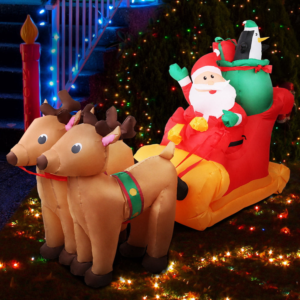 Jingle Jollys Christmas Inflatable Santa Sleigh 2.2M Illuminated Decorations - ShopFrenzy