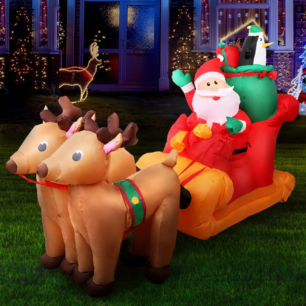 Jingle Jollys Christmas Inflatable Santa Sleigh 2.2M Illuminated Decorations - ShopFrenzy