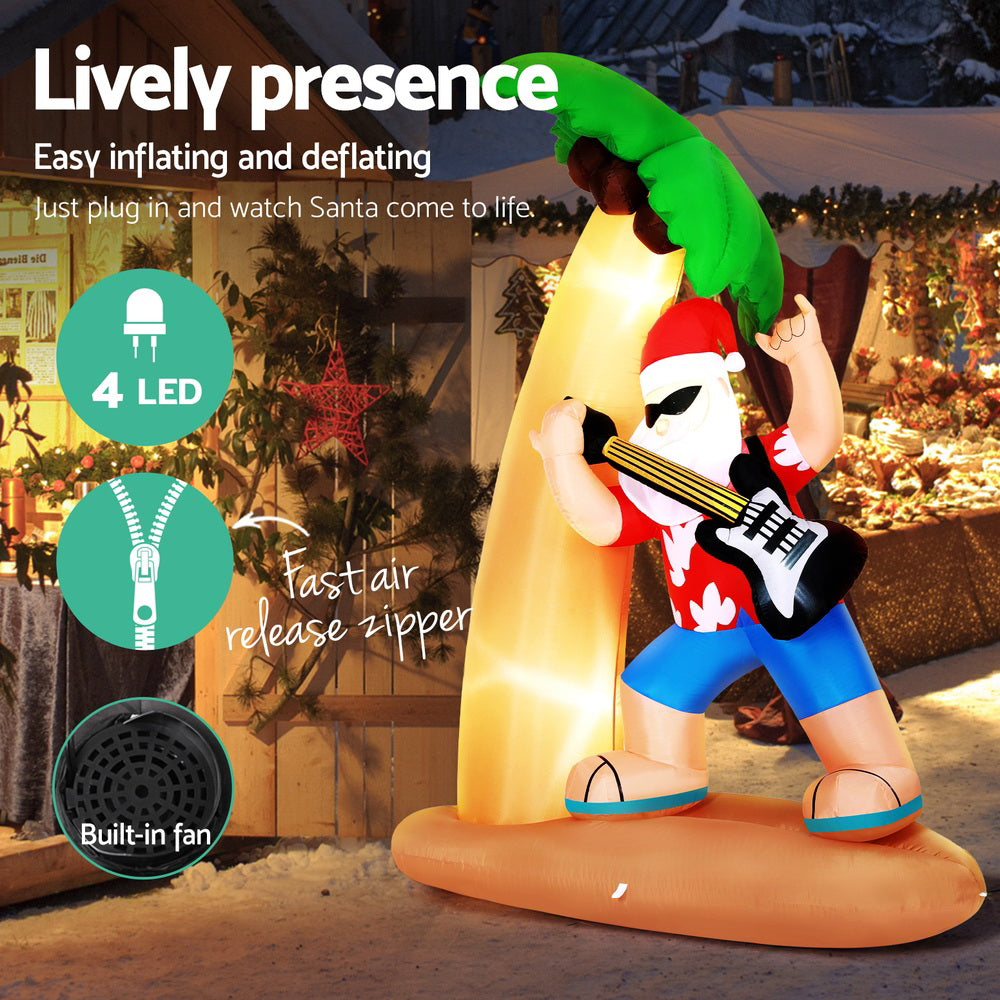 Jingle Jollys Christmas Inflatable Santa Guitar 2.1M Led Illuminated Decorations - ShopFrenzy