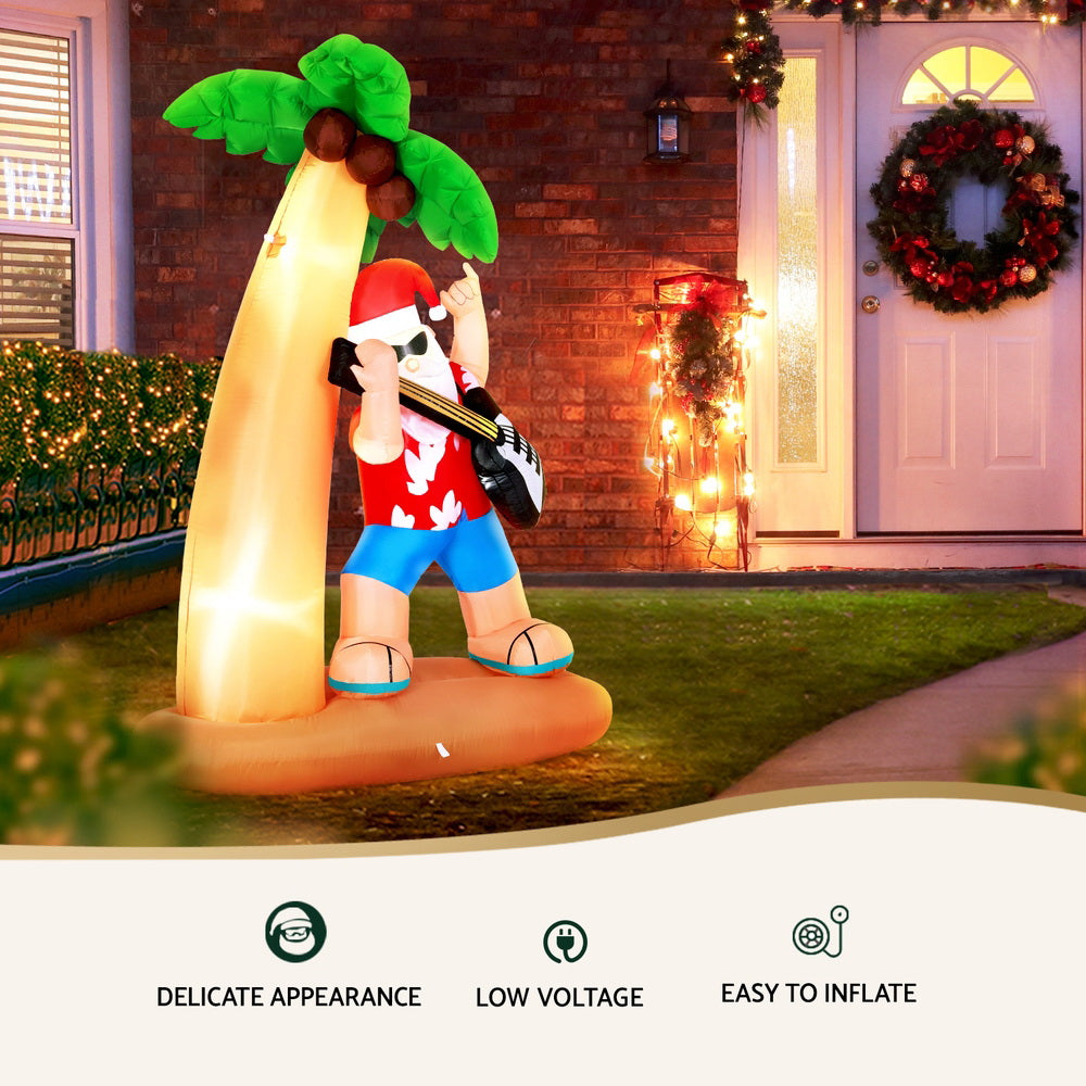 Jingle Jollys Christmas Inflatable Santa Guitar 2.1M Led Illuminated Decorations - ShopFrenzy