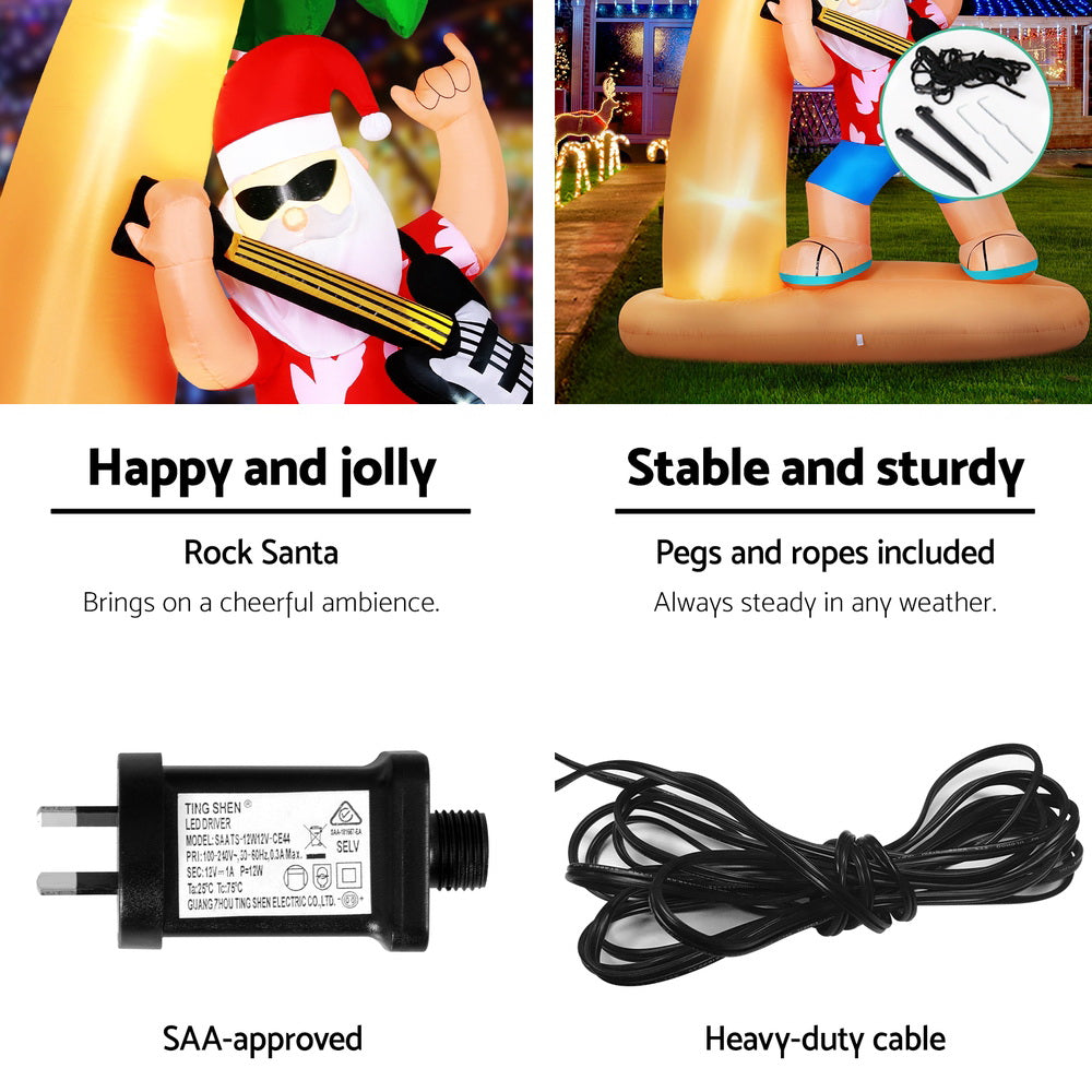 Jingle Jollys Christmas Inflatable Santa Guitar 2.1M Led Illuminated Decorations - ShopFrenzy