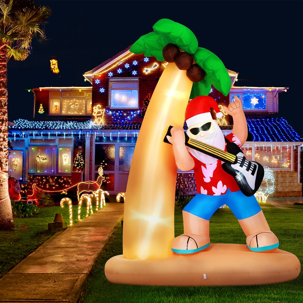 Jingle Jollys Christmas Inflatable Santa Guitar 2.1M Led Illuminated Decorations - ShopFrenzy