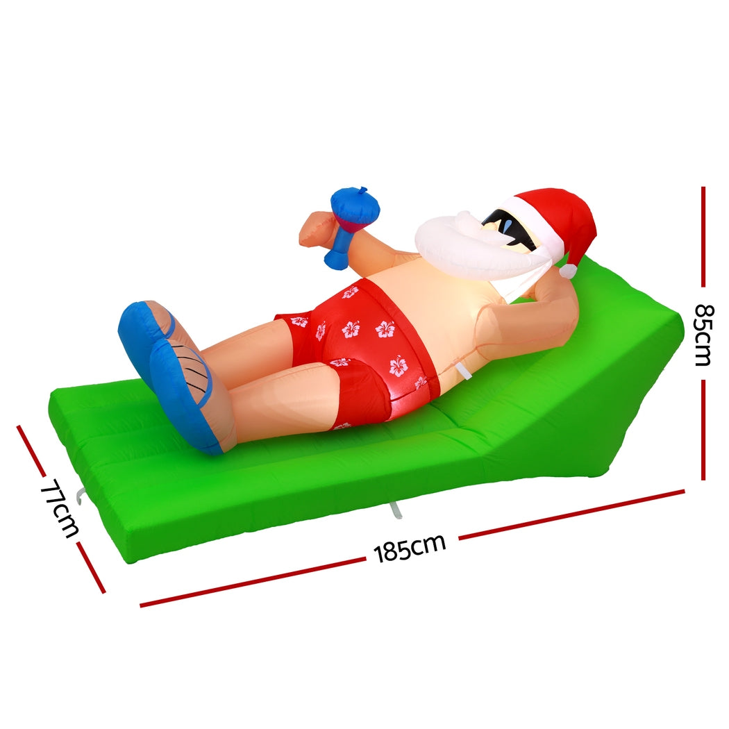 Jingle Jollys Christmas Inflatable Santa Bench 1.8M LED Illuminated Decorations - ShopFrenzy