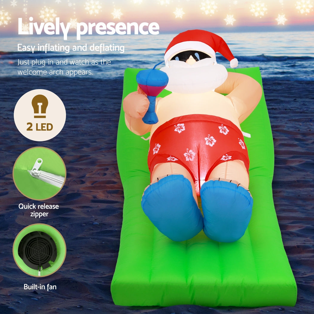 Jingle Jollys Christmas Inflatable Santa Bench 1.8M LED Illuminated Decorations - ShopFrenzy