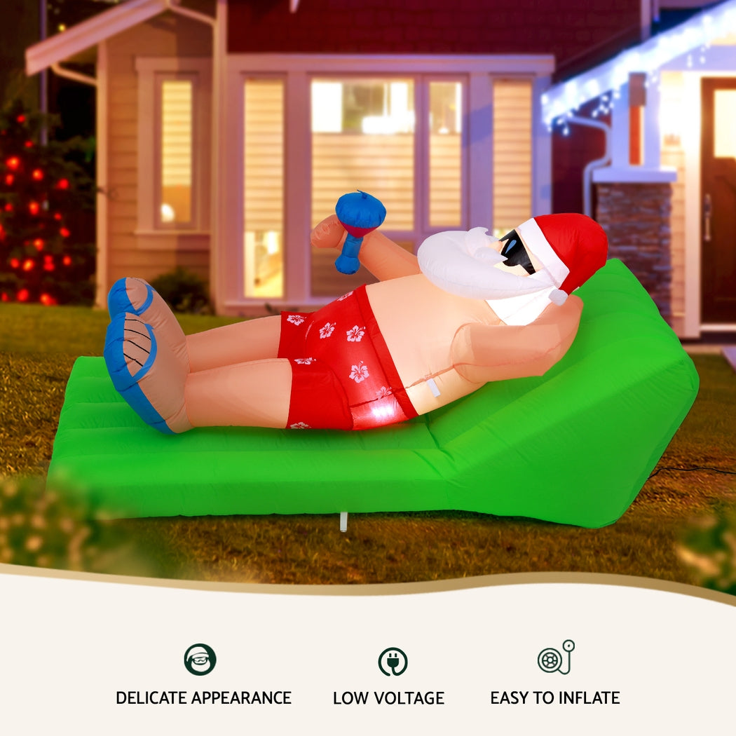 Jingle Jollys Christmas Inflatable Santa Bench 1.8M LED Illuminated Decorations - ShopFrenzy