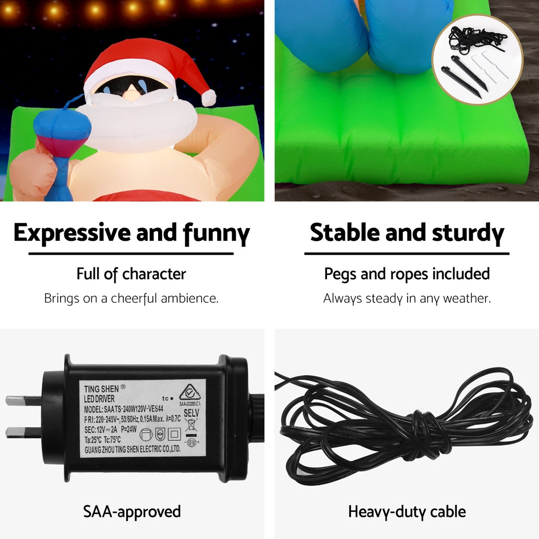 Jingle Jollys Christmas Inflatable Santa Bench 1.8M LED Illuminated Decorations - ShopFrenzy