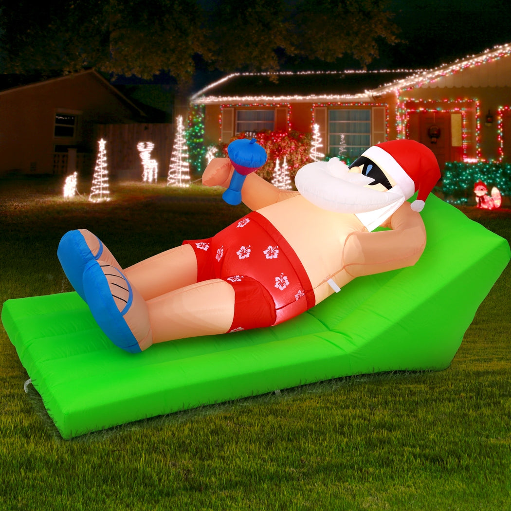 Jingle Jollys Christmas Inflatable Santa Bench 1.8M LED Illuminated Decorations - ShopFrenzy