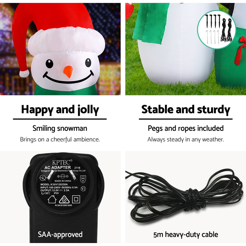 Jingle Jollys Christmas Inflatable Snowman 1.8M Illuminated Decorations - ShopFrenzy