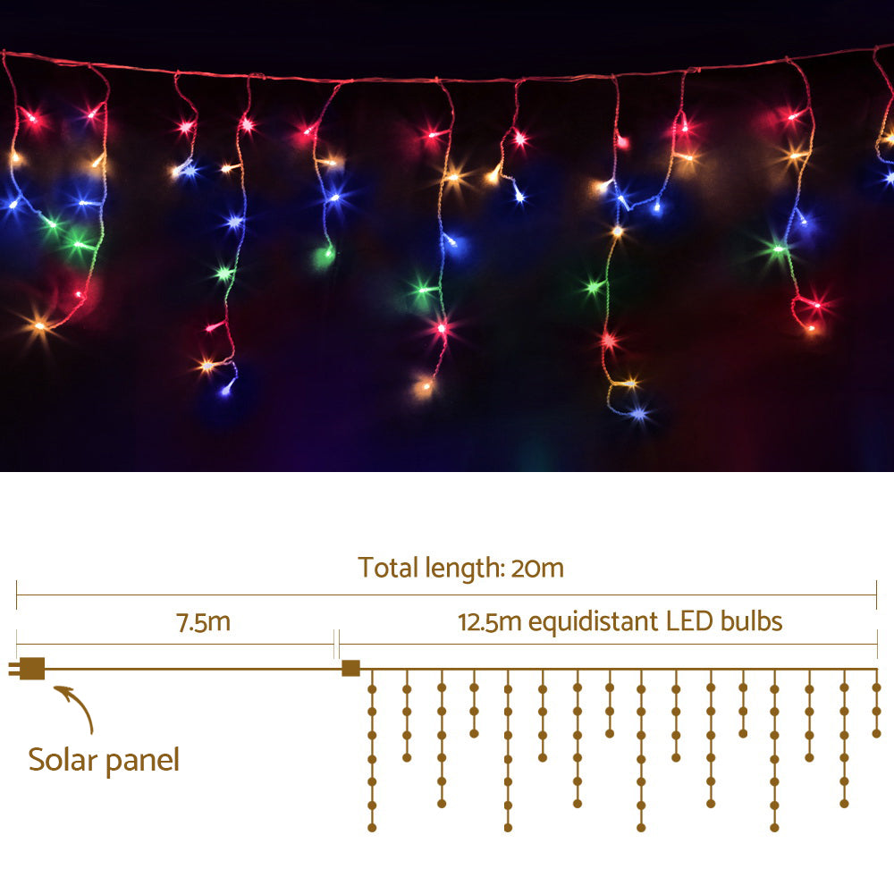 12.5M Christmas Lights Solar Icicle String Light Multi Colour Jingle Jollys - ShopFrenzy