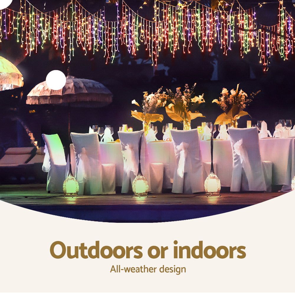12.5M Christmas Lights Solar Icicle String Light Multi Colour Jingle Jollys - ShopFrenzy