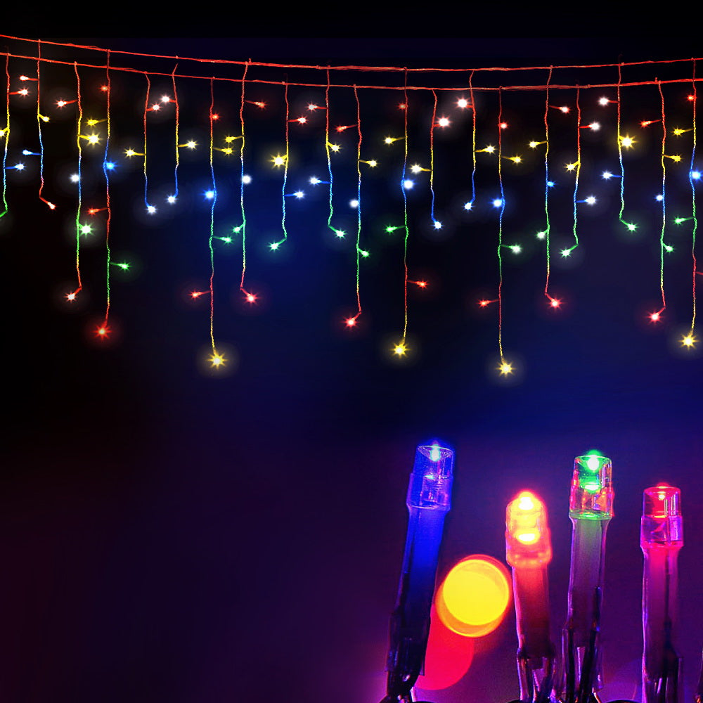 12.5M Christmas Lights Solar Icicle String Light Multi Colour Jingle Jollys - ShopFrenzy