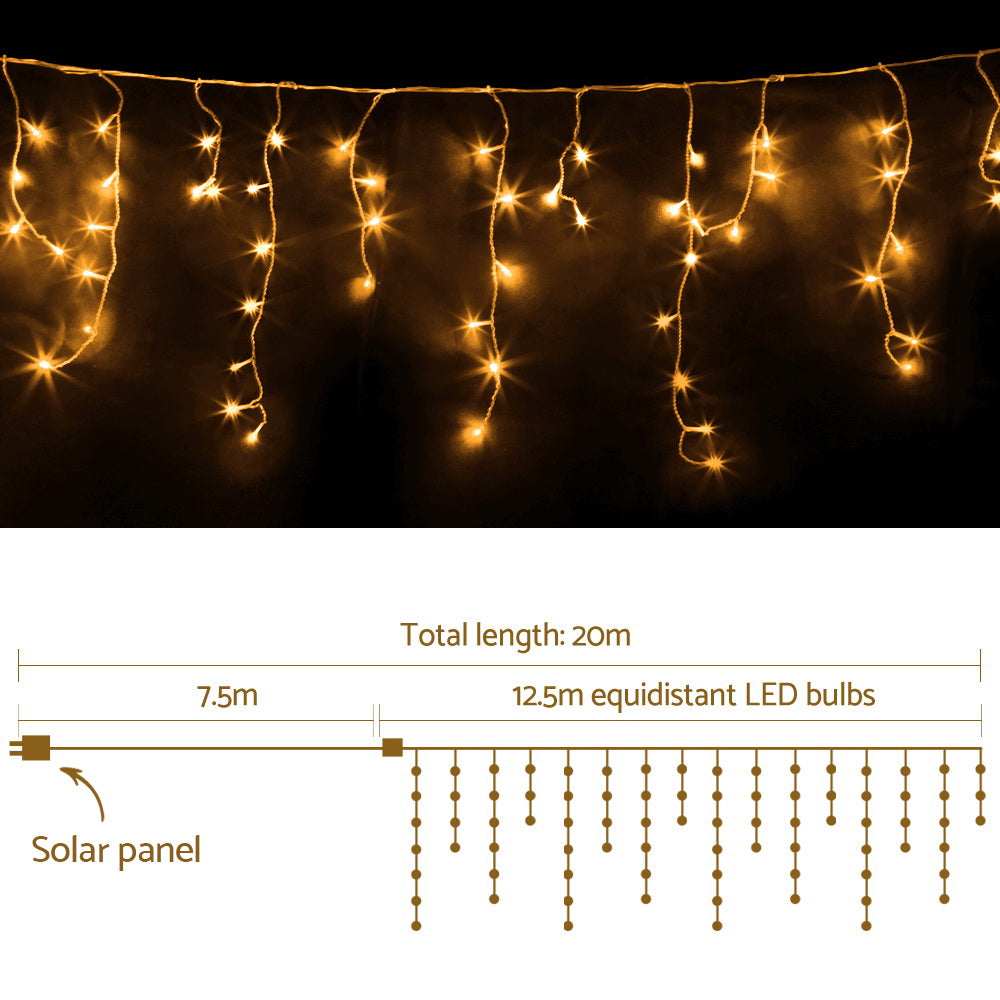 12.5M Christmas Lights Solar Icicle String Light Warm White Jingle Jollys - ShopFrenzy