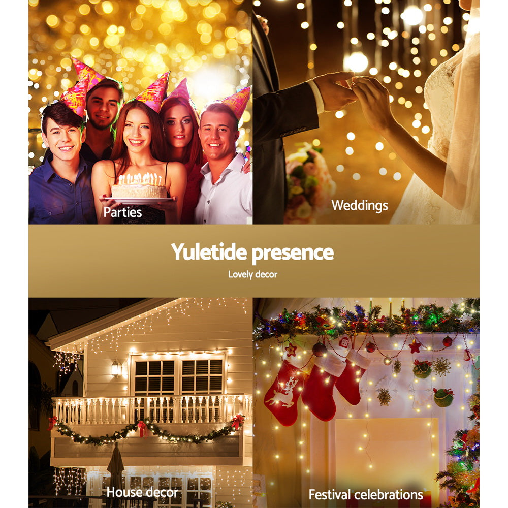 12.5M Christmas Lights Solar Icicle String Light Warm White Jingle Jollys - ShopFrenzy