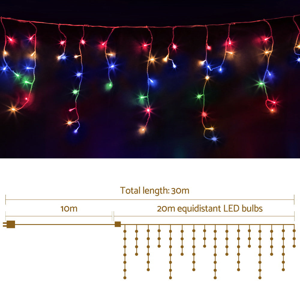 20M Christmas Lights Icicle Light 800 LED Multi-coloured Jingle Jollys - ShopFrenzy
