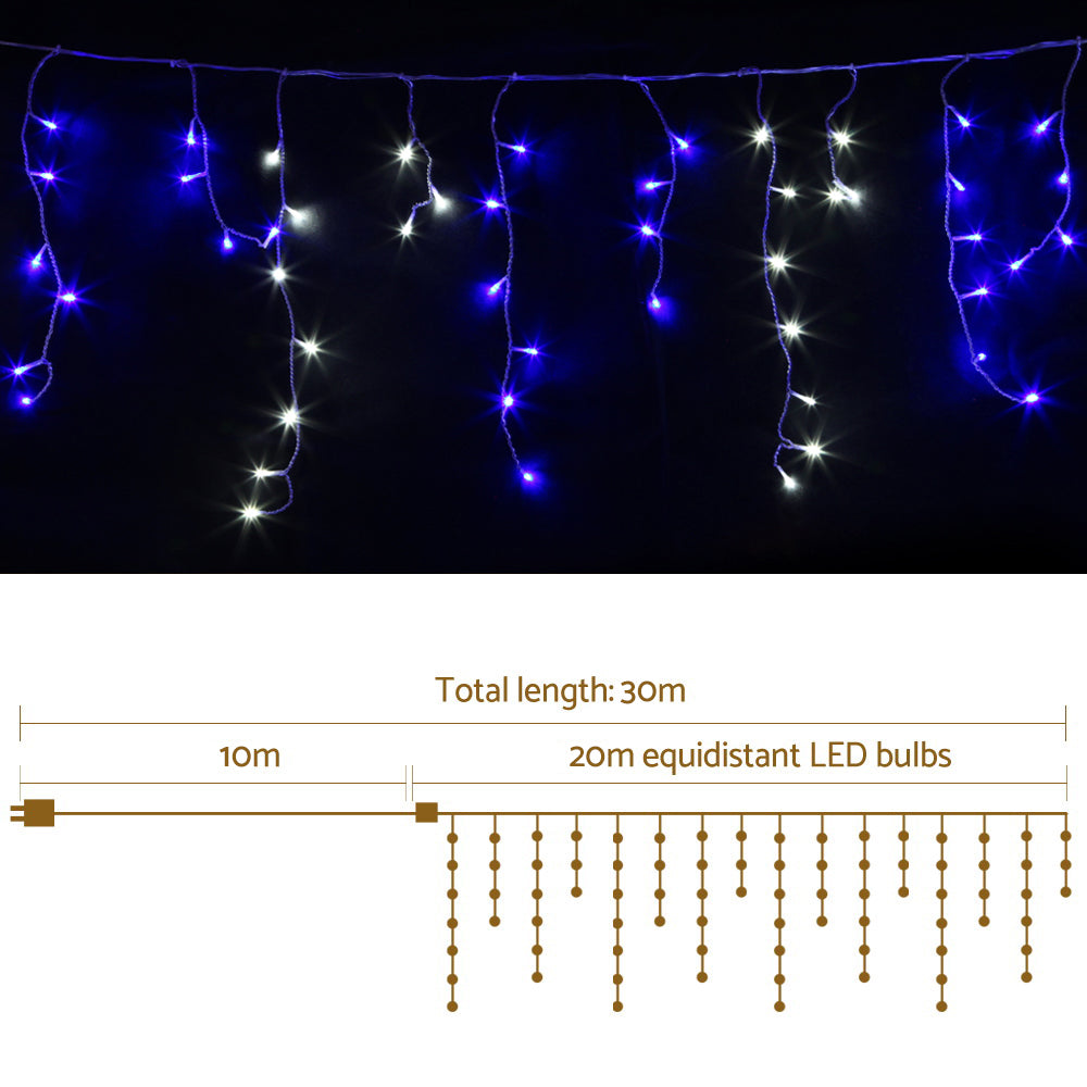 20M Christmas Lights Icicle Light 800 LED Blue White Decor Jingle Jollys - ShopFrenzy