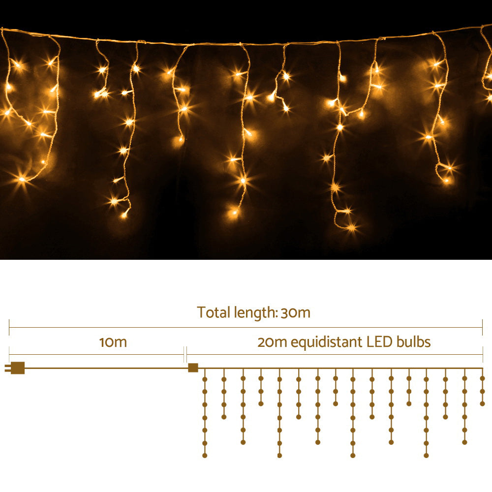 20M Christmas Lights Icicle Light 800 LED Warm White Decor Jingle Jollys - ShopFrenzy