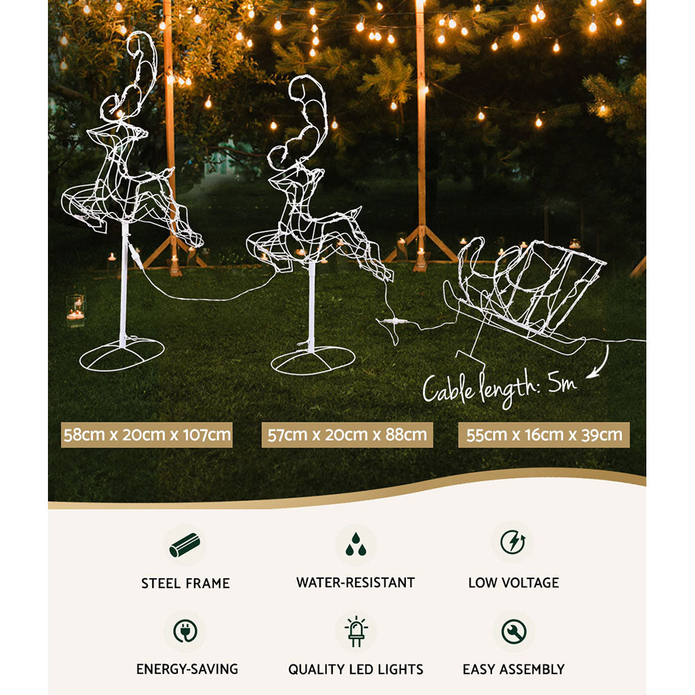 1X Christmas Lights Reindeer Sleigh 120 LED Decorations Jingle Jollys - ShopFrenzy