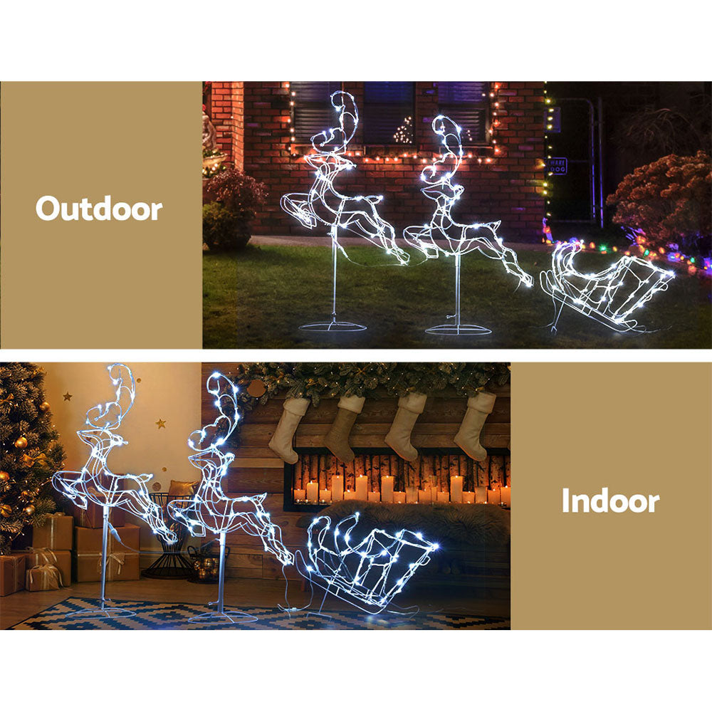 1X Christmas Lights Reindeer Sleigh 120 LED Decorations Jingle Jollys - ShopFrenzy