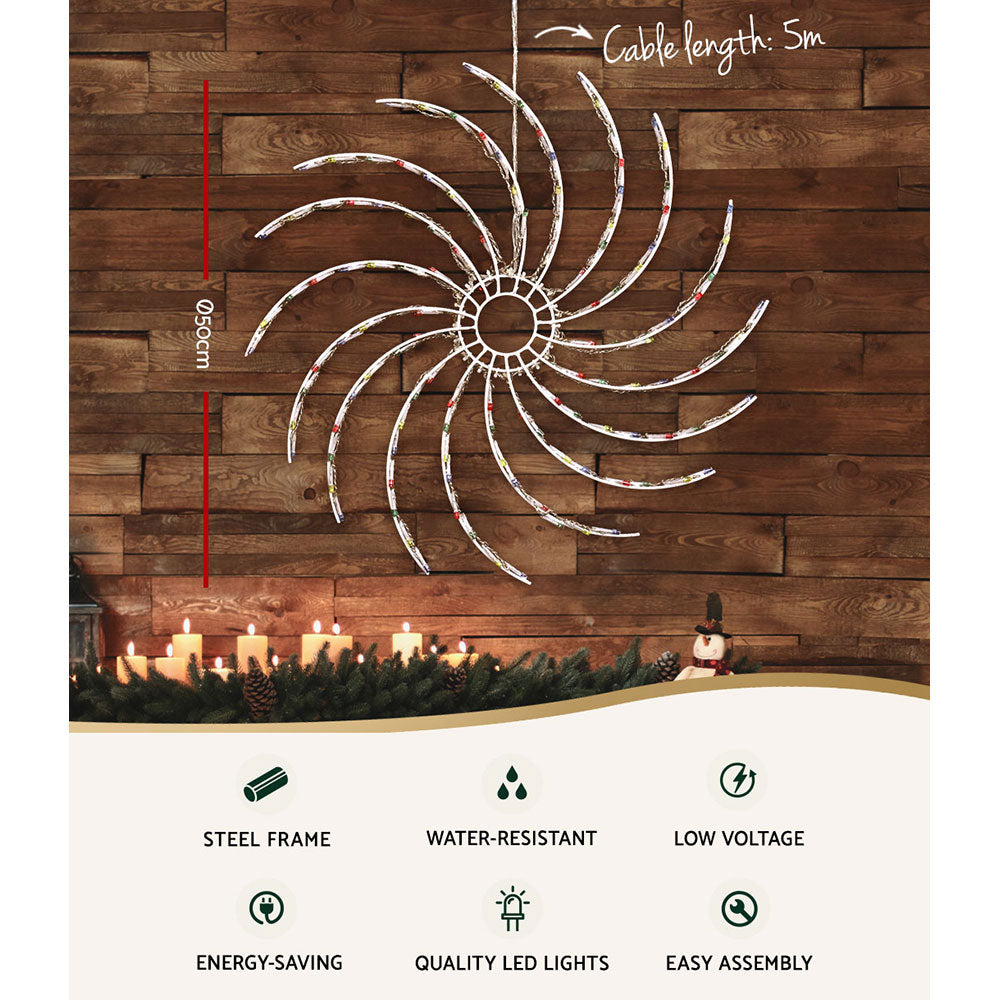 0.5M Christmas Lights 128 LED Spin Motif Light Decorations Jingle Jollys - ShopFrenzy