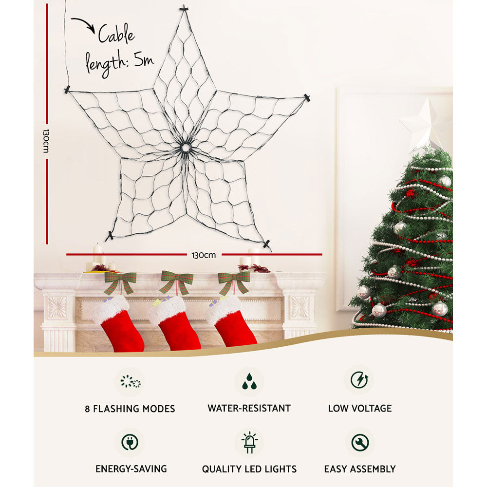 1.3M Christmas Lights 130 LED Snow Motif Light Decorations Jingle Jollys - ShopFrenzy