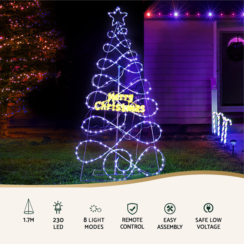 1.7M Christmas Tree 230 LED RGB Motif Lights Jingle Jollys - ShopFrenzy
