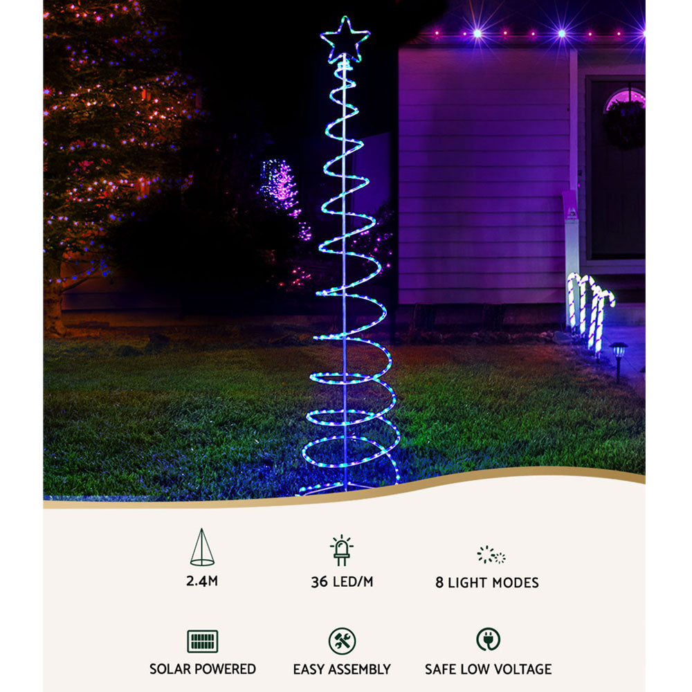 2.4M Christmas Tree LED Solar Motif Lights Jingle Jollys - ShopFrenzy