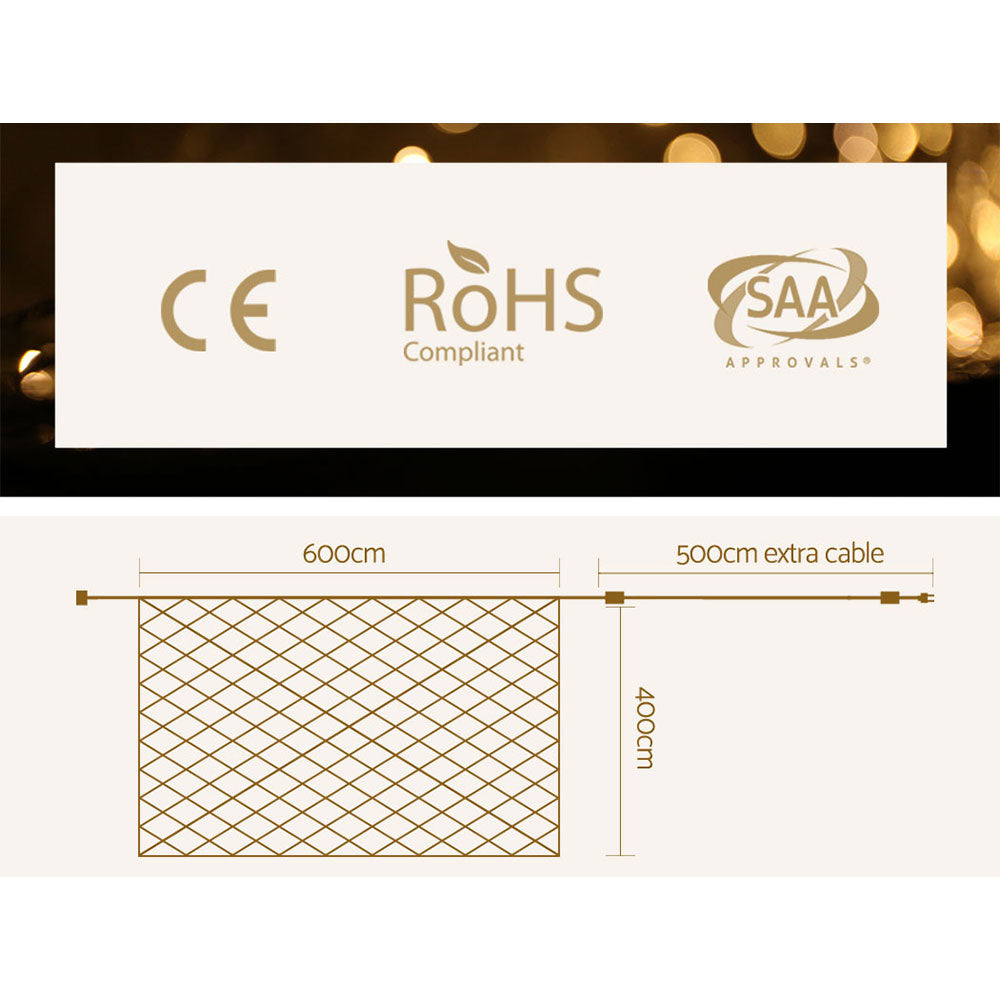 1000 LED Christmas Lights 4mx6m Net String Light Warm White Jingle Jollys - ShopFrenzy