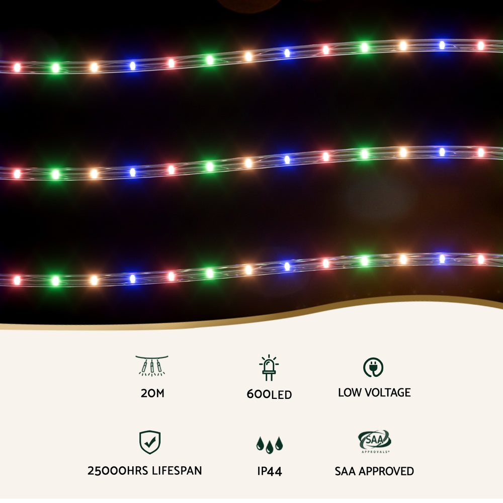 20M Christmas Lights String Rope Light Decorations 600 LED Colorful Jingle Jollys - ShopFrenzy