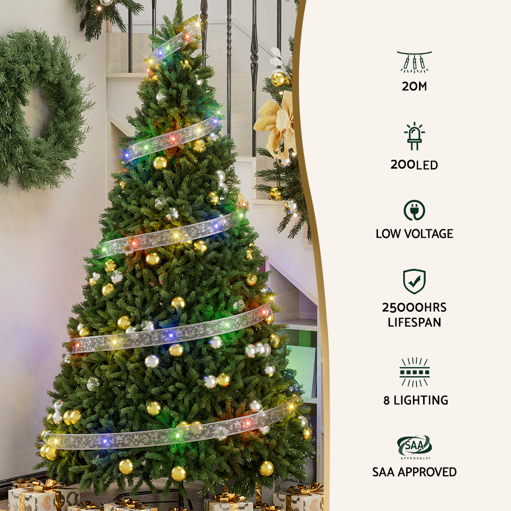 20M Christmas Lights Ribbon Fairy Light 200 LED Colored Jingle Jollys - ShopFrenzy