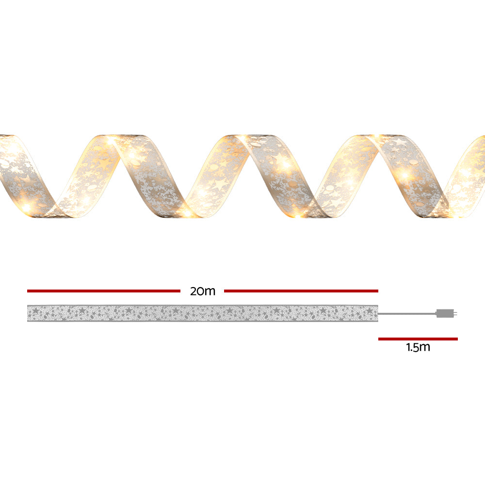 20M Christmas Lights Ribbon Fairy Light 200 LED Warm Jingle Jollys - ShopFrenzy