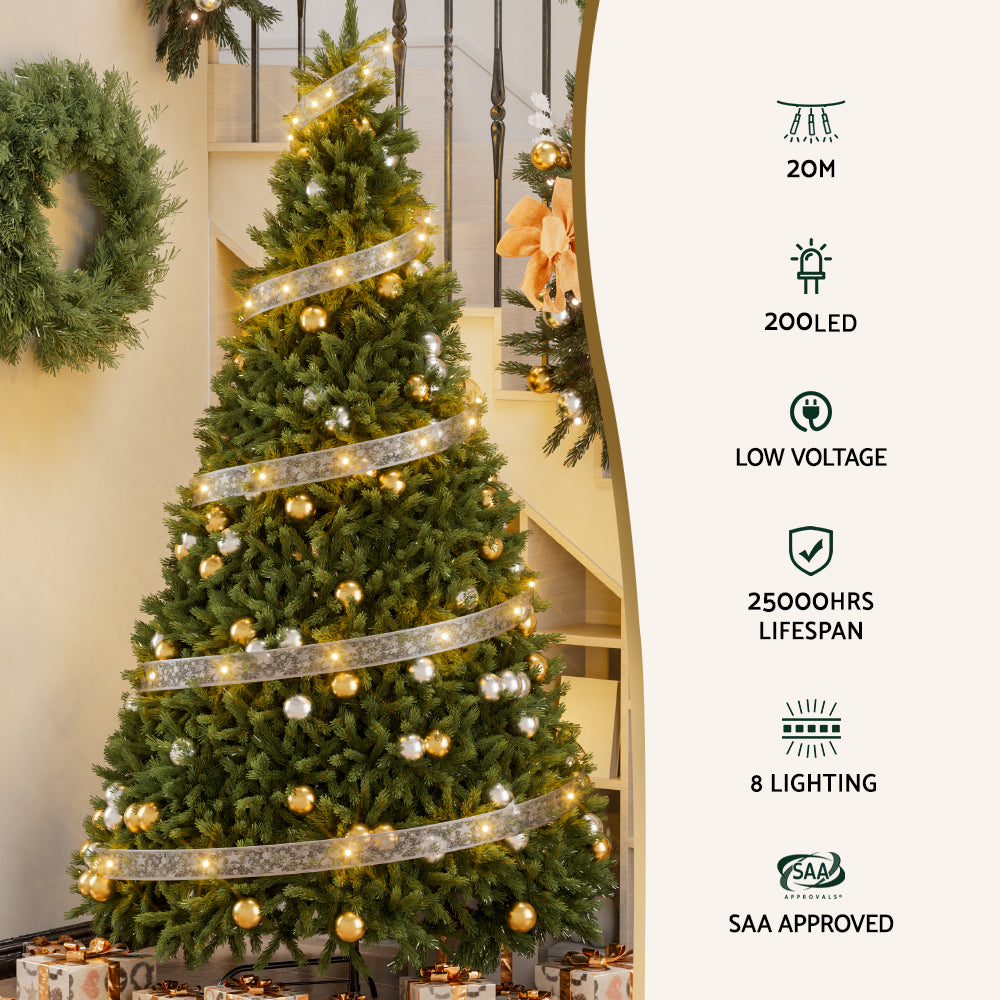 20M Christmas Lights Ribbon Fairy Light 200 LED Warm Jingle Jollys - ShopFrenzy