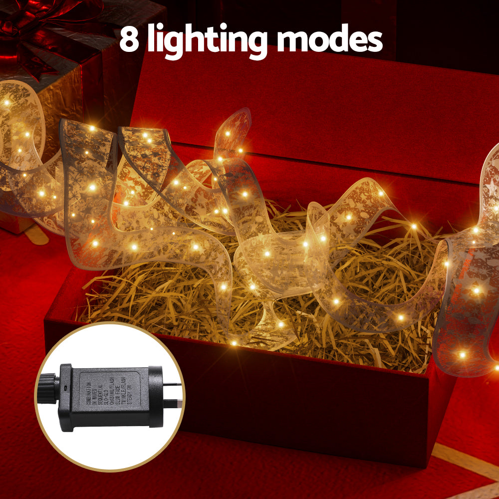20M Christmas Lights Ribbon Fairy Light 200 LED Warm Jingle Jollys - ShopFrenzy