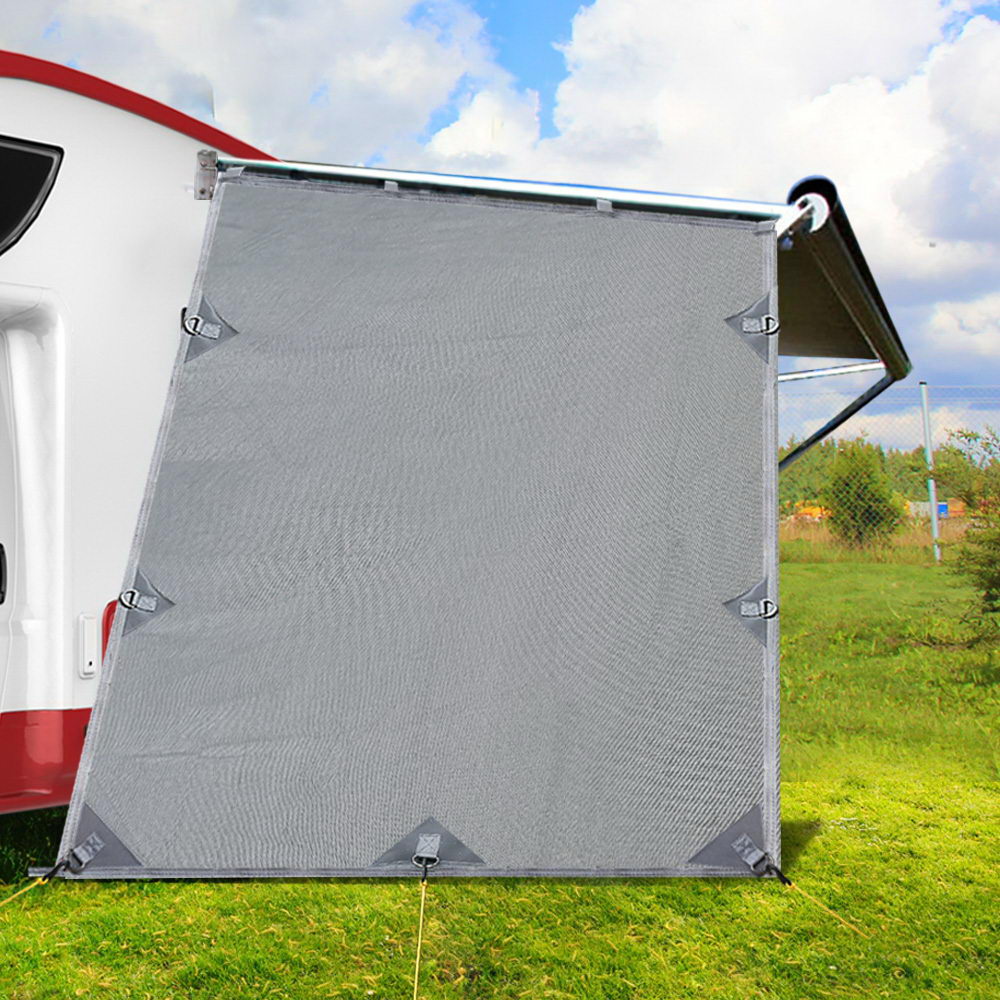 Caravan Privacy Screen Roll Out Awning 1.95 x 2.2M Sun Shade End Wall Side Grey - ShopFrenzy