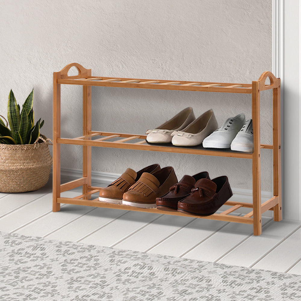 Artiss Shoe Rack Bamboo Shoe Storage 3-tier 9 Pairs - ShopFrenzy